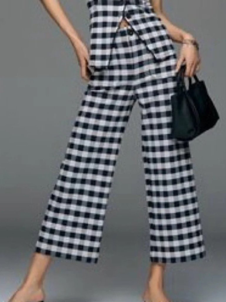 Maeve Black/White Plaid Crop Wide Leg Knit Pants - Euc